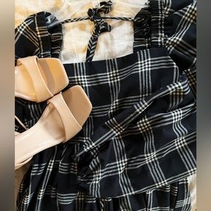 Baby Doll Size Small Tie Back Black Ivory Check/Plaid Dress